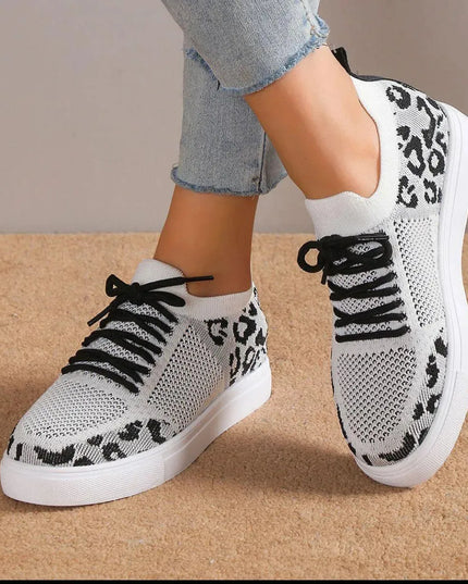 Lace-Up Leopard Flat Sneakers - ShopEasier