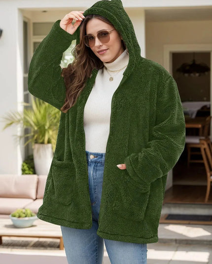 Plus Size Hooded Zip-Up Jacket with Pockets