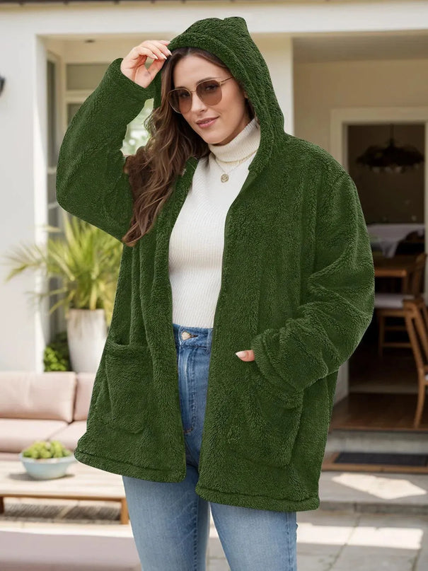 Plus Size Hooded Zip-Up Jacket with Pockets