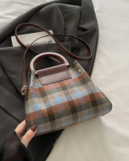 Contrast Plaid Trapezoid Shape Crossbody Bag