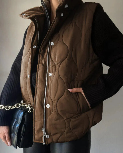 Pocketed Collared Vest with Opaque Design