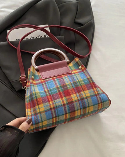 Contrast Plaid Trapezoid Shape Crossbody Bag