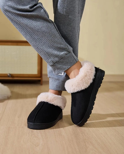 Cozy Faux Fur Platform Slippers with Round Toe