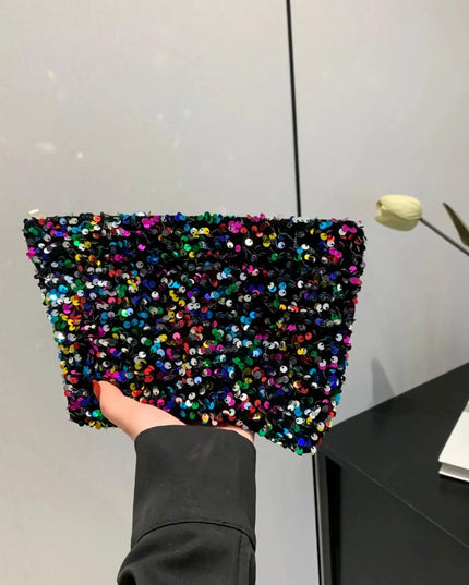 Bolso de mano con cremallera y lentejuelas brillantes