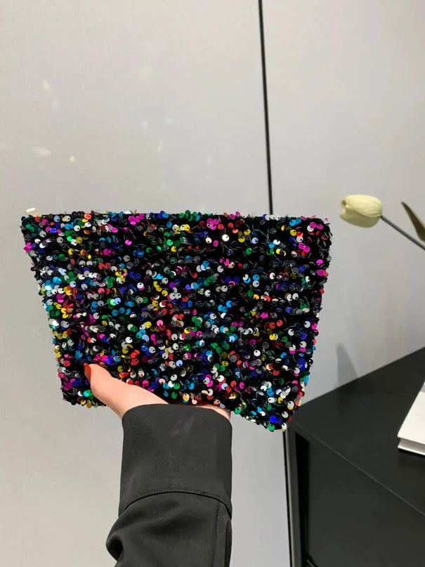 Bolso de mano con cremallera y lentejuelas brillantes