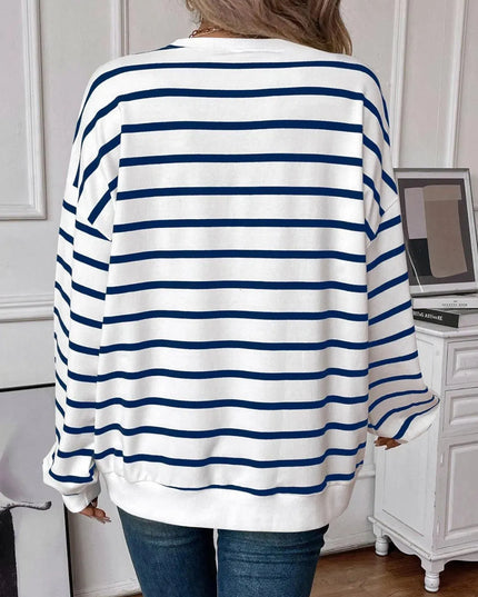 Chic Striped Round Neck Long Sleeve Sweatshirt