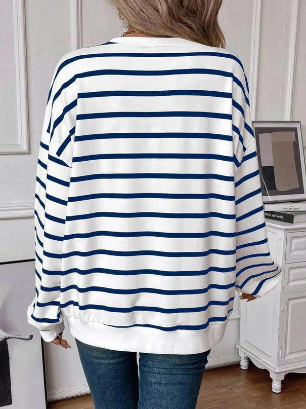 Chic Striped Round Neck Long Sleeve Sweatshirt