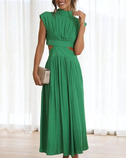 Cutout Mock Neck Sleeveless Ruched Dress