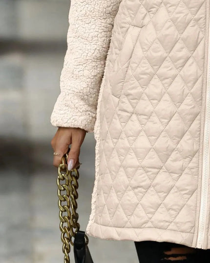 Textured Hooded Zip-Up Coat with Long Sleeves