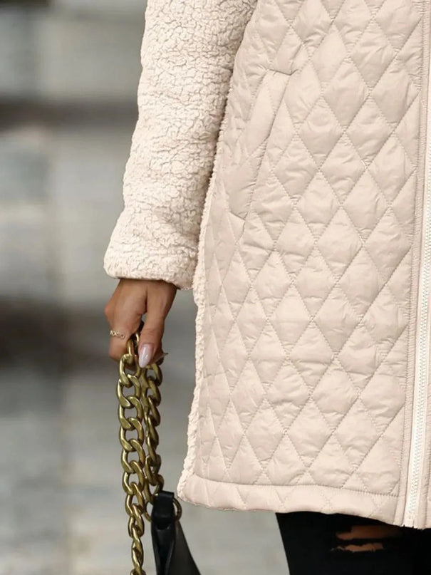 Textured Hooded Zip-Up Coat with Long Sleeves