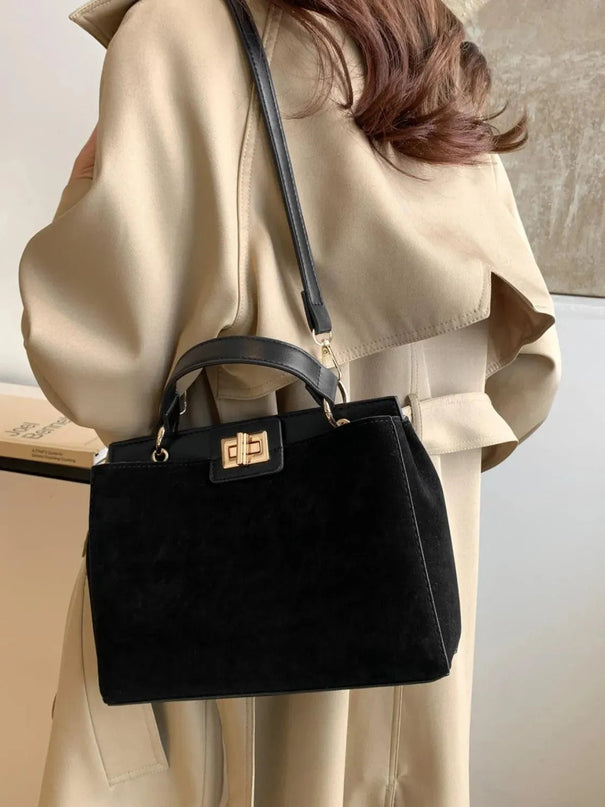 Versatile Solid Color Handbag with Detachable Strap