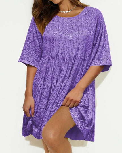 Sequin Round Neck Half Sleeve Mini Dress