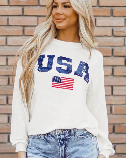 Letter Graphic Round Neck Long Sleeve Sweatshirt - ShopEasier