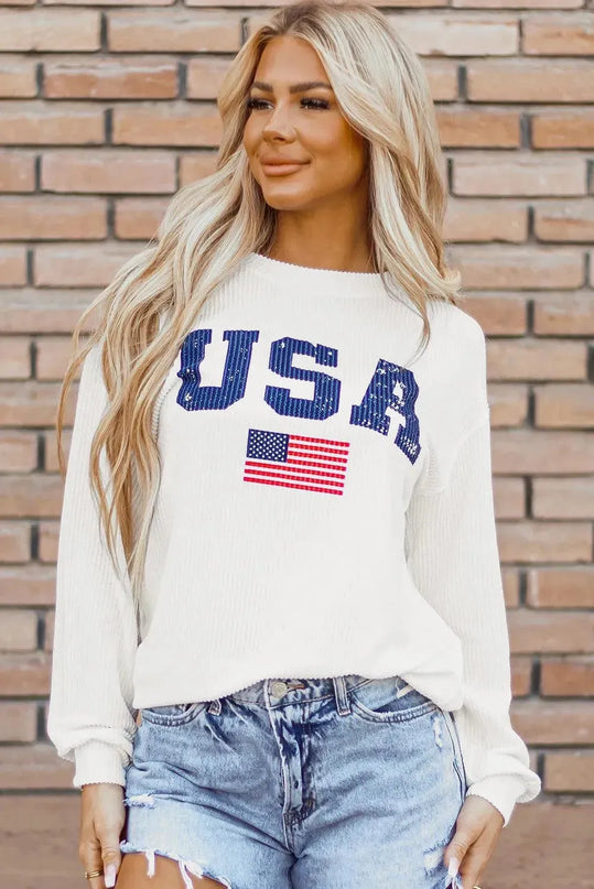 Letter Graphic Round Neck Long Sleeve Sweatshirt - ShopEasier