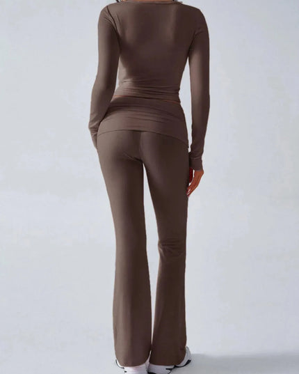 Chic Ruched Long Sleeve Top and Pants Ensemble