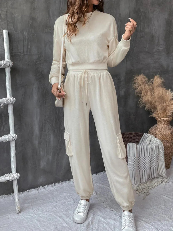 Perfee Casual Tied Long Sleeve Top and Pants Ensemble