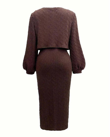 Open Front Long Sleeve Cardigan and Side Slit Cami Dress Set