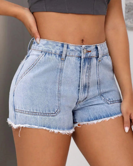 Distressed Pocketed Denim Cutoff Shorts