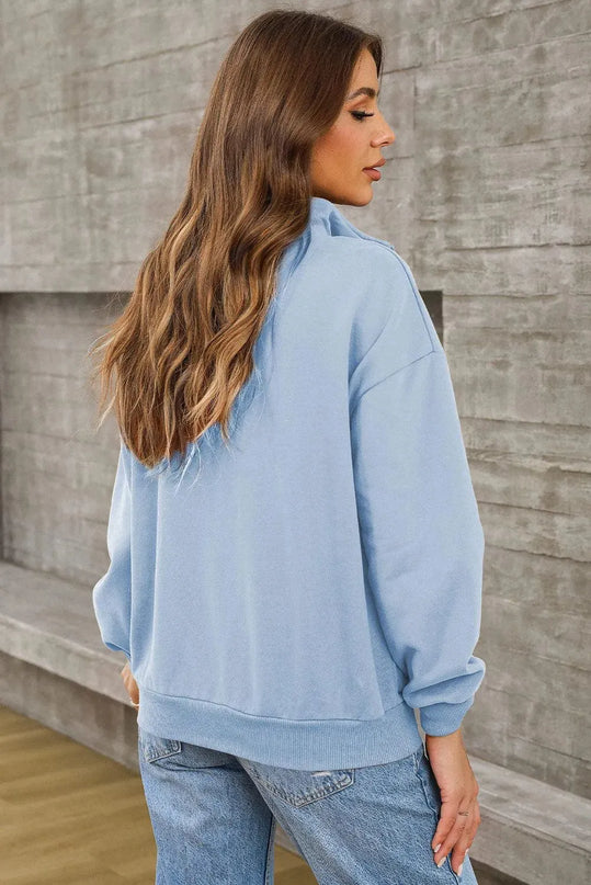 Casual Pocketed Quarter Zip Sweatshirt with Dropped Shoulders