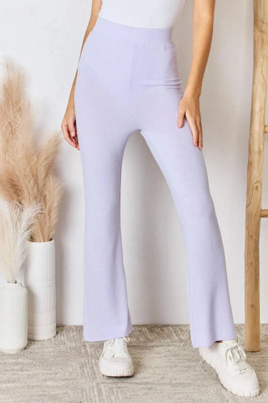 Ultra Soft High Waist Flare Knit Pants for Effortless Style