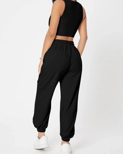 Wide Strap Top and Drawstring Joggers Set - ShopEasier