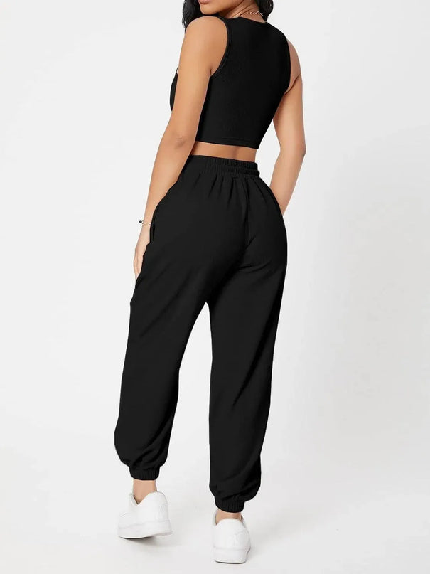 Wide Strap Top and Drawstring Joggers Set - ShopEasier