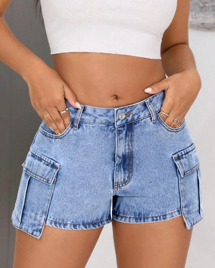 Classic Mid-Rise Denim Shorts with Functional Pockets