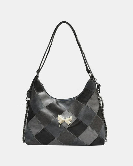 PU Leather Color Block Shoulder Bag