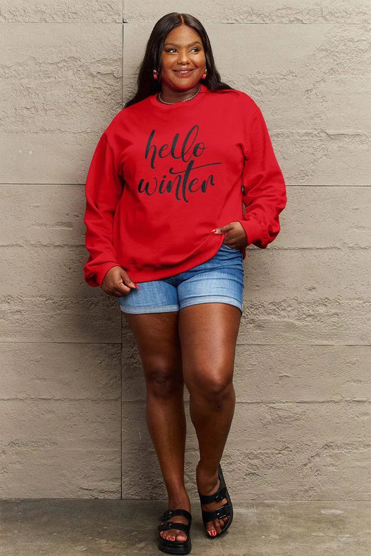 Simply Love Full Size HELLO WINTER Graphic Sweatshirt - ShopEasier