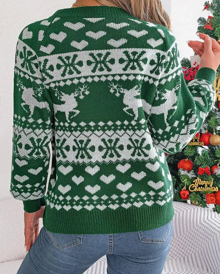 Christmas Element Round Neck Long Sleeve Sweater - ShopEasier