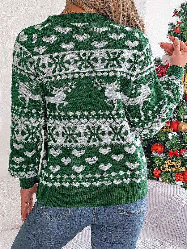 Christmas Element Round Neck Long Sleeve Sweater - ShopEasier