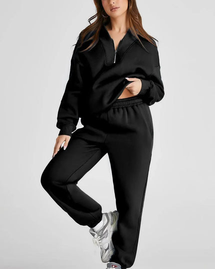 Quarter Zip Long Sleeve Top and Pants Set - ShopEasier