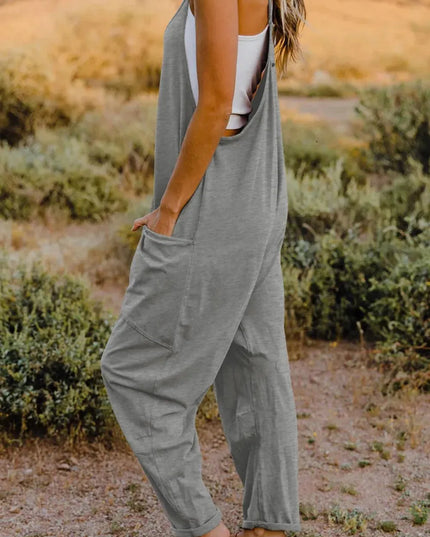 Double Take Full Size V-Neck Sleeveless Jumpsuit with Pockets - ShopEasier