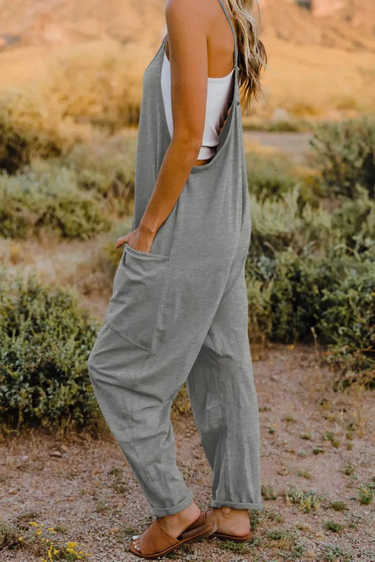 Double Take Full Size V-Neck Sleeveless Jumpsuit with Pockets - ShopEasier