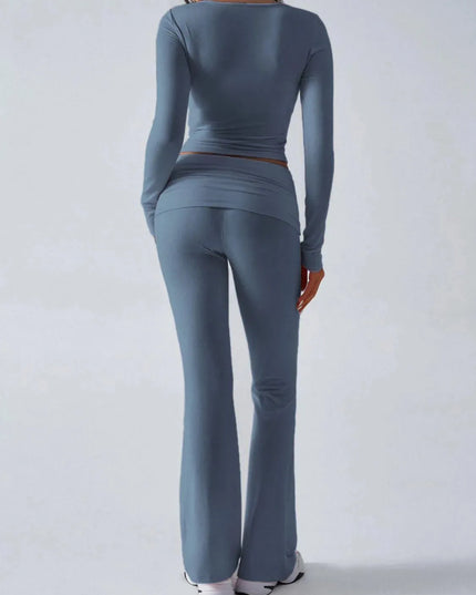 Chic Ruched Long Sleeve Top and Pants Ensemble