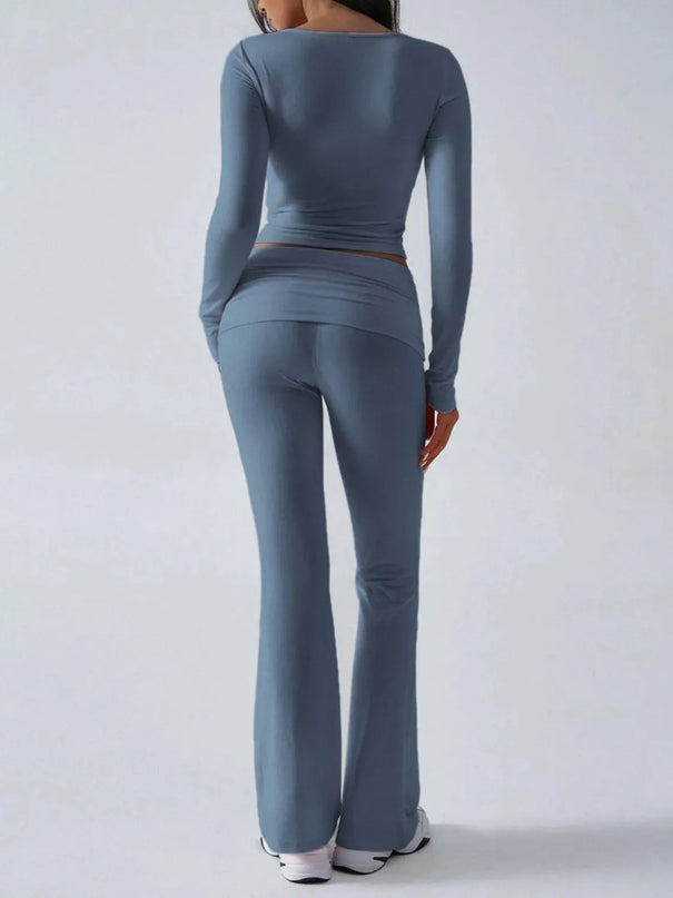 Chic Ruched Long Sleeve Top and Pants Ensemble