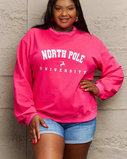 Simply Love Full Size NORTH POLE UNIVERSITY Graphic Sweatshirt - ShopEasier