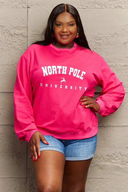 Simply Love Full Size NORTH POLE UNIVERSITY Graphic Sweatshirt - ShopEasier