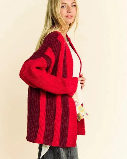 Davi & Dani Cable-Knit Color Block Open Front Cardigan - ShopEasier