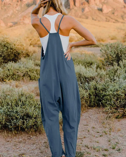 Double Take Full Size V-Neck Sleeveless Jumpsuit with Pockets - ShopEasier