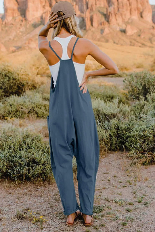 Double Take Full Size V-Neck Sleeveless Jumpsuit with Pockets - ShopEasier