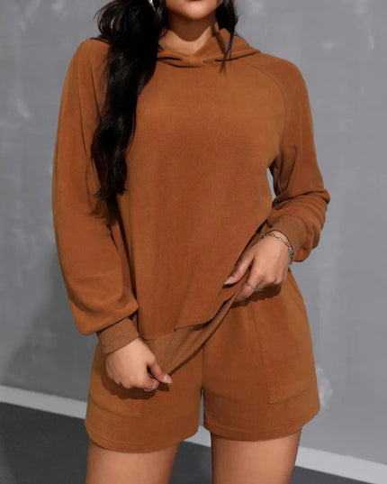 Long Sleeve Hoodie and Pocketed Shorts Set