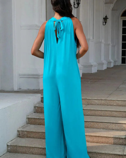 Double Take Full Size Tie Back Cutout Sleeveless Jumpsuit - ShopEasier