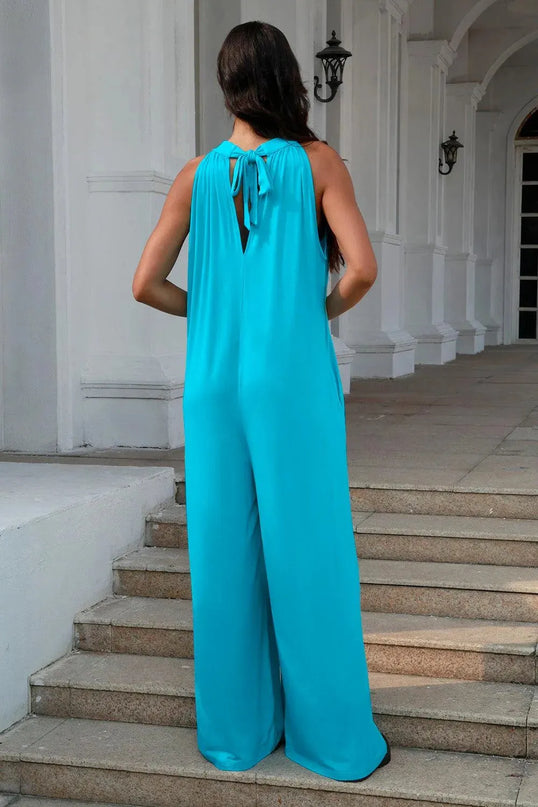 Double Take Full Size Tie Back Cutout Sleeveless Jumpsuit - ShopEasier