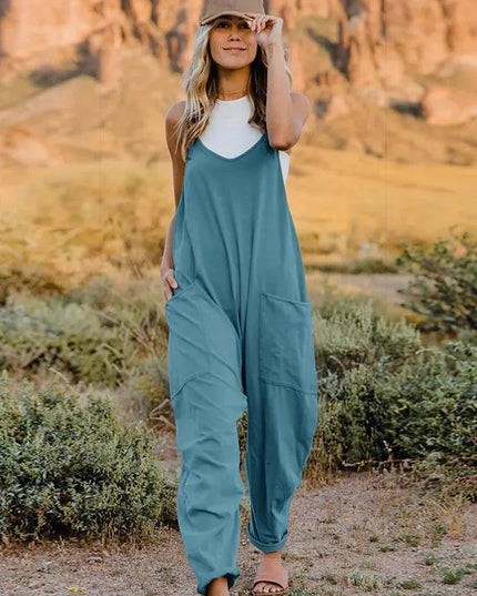 Double Take Full Size V-Neck Sleeveless Jumpsuit with Pockets - ShopEasier