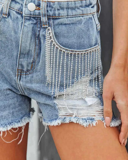 Frayed Edge Denim Cutoffs with Functional Pockets