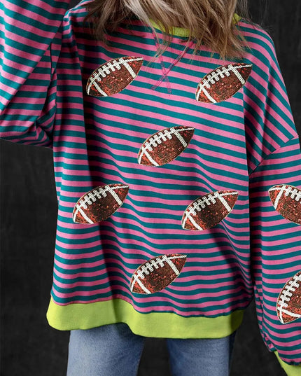 Sequin Striped Long Sleeve Football Sweatshirt