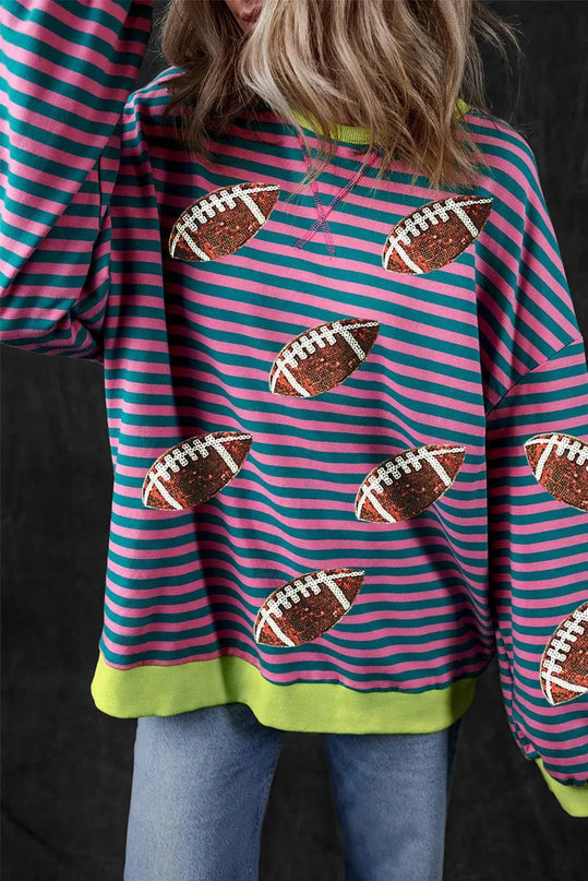 Sequin Striped Long Sleeve Football Sweatshirt