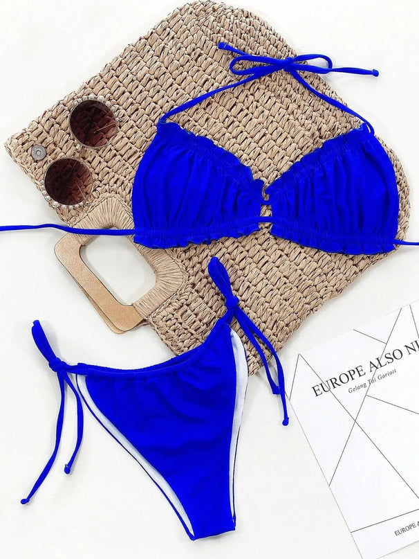 Conjunto de bikini con cuello halter y volantes Trill