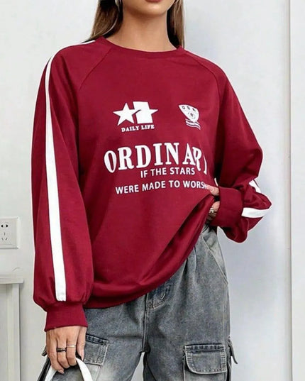 Letter Graphic Round Neck Long Sleeve Sweatshirt - ShopEasier